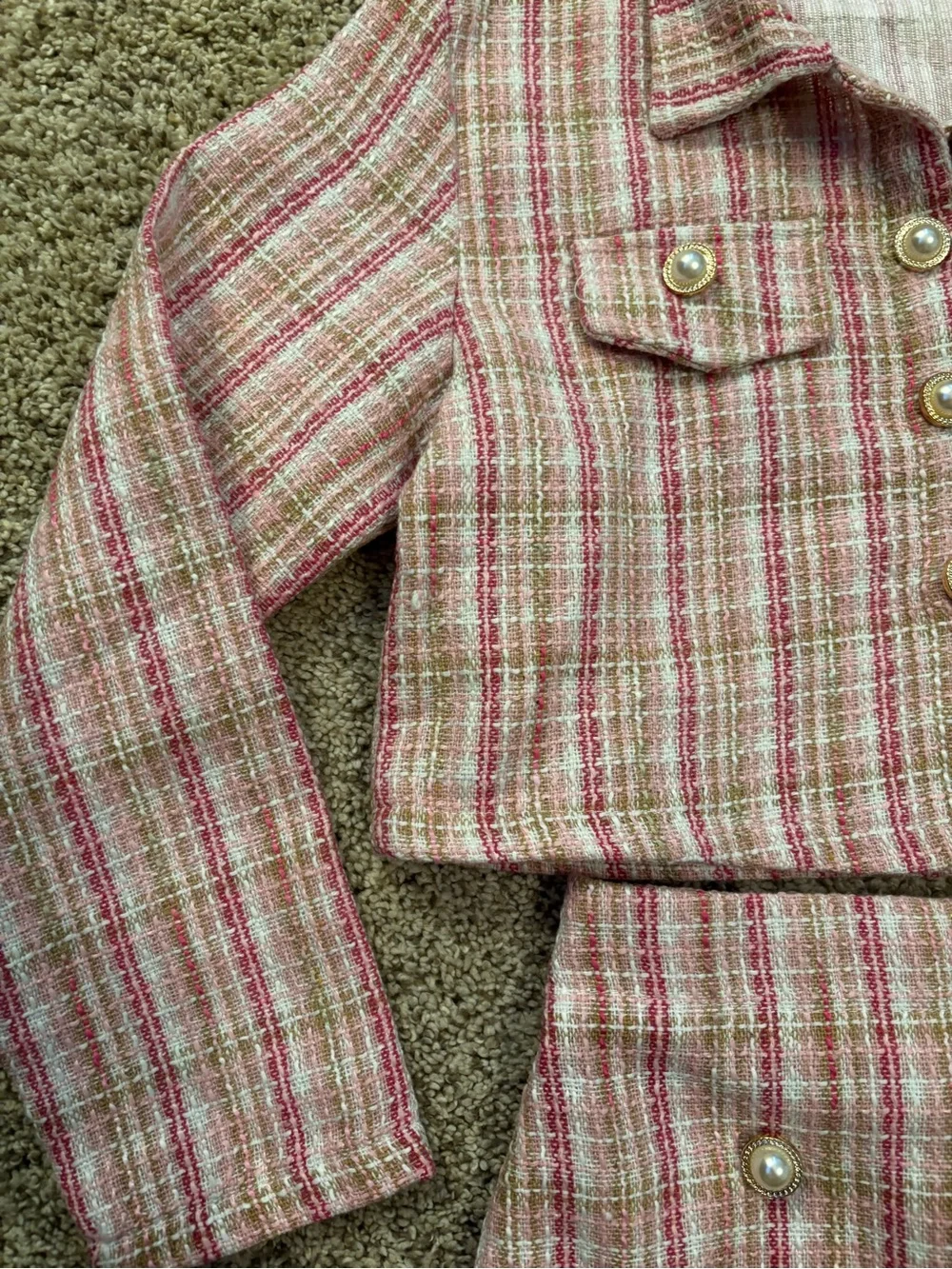 Pink Tweed Jacket & Skirt Set. Size 7/8.